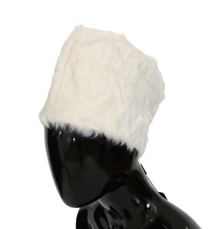 Dolce & Gabbana Elegant White Fur Beanie Luxury Winter Hat Dolce & Gabbana