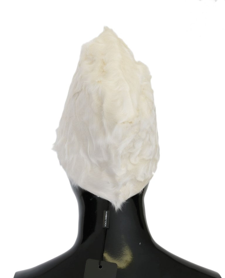 Dolce & Gabbana Elegant White Fur Beanie Luxury Winter Hat Dolce & Gabbana