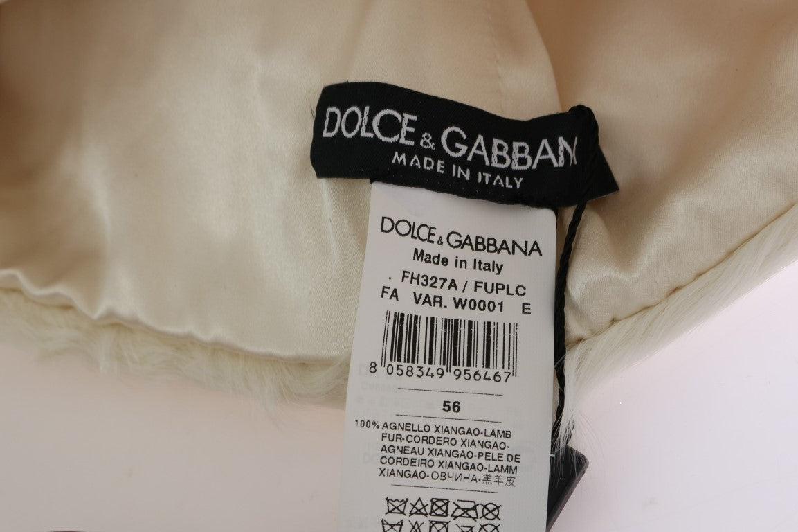 Dolce & Gabbana Elegant White Fur Beanie Luxury Winter Hat Dolce & Gabbana