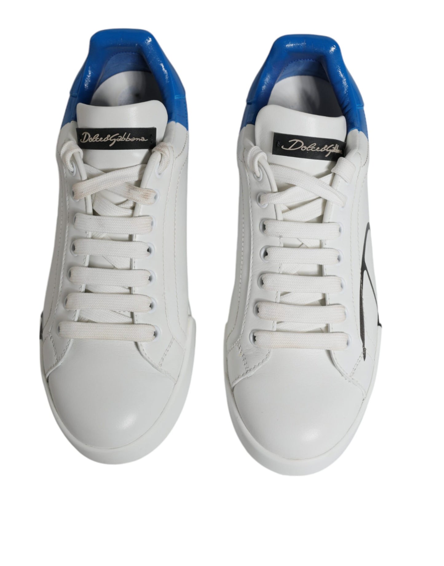 Dolce & Gabbana White Blue Portofino Low Top Sneakers Shoes