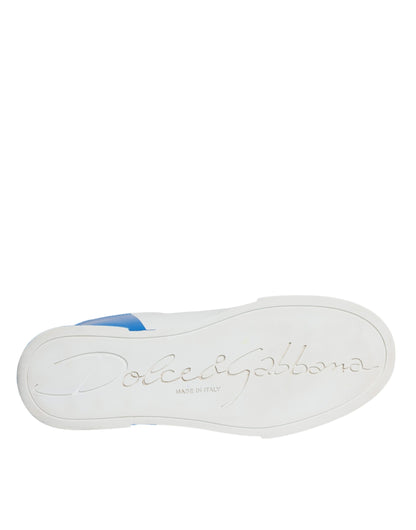 Dolce & Gabbana White Blue Portofino Low Top Sneakers Shoes