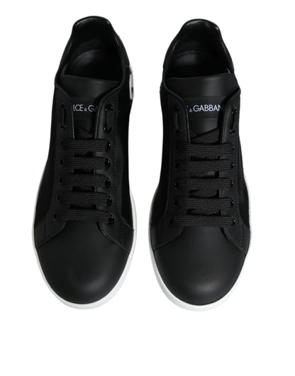 Dolce & Gabbana Black Calf Leather Portofino Sneakers Shoes