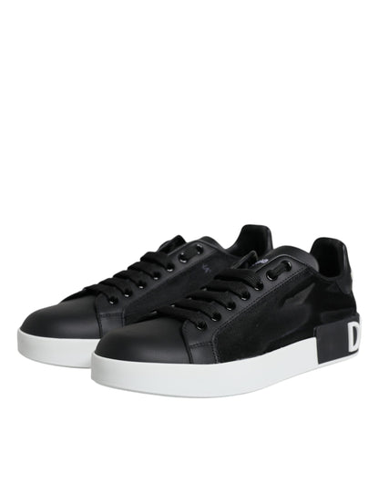 Dolce & Gabbana Black Calf Leather Portofino Sneakers Shoes