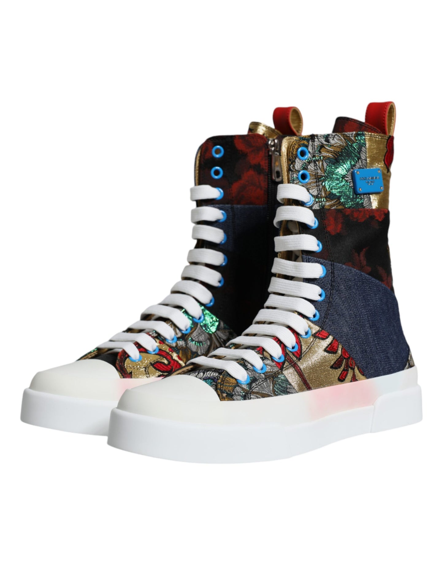 Dolce & Gabbana Multicolor Patchwork Logo High Top Sneakers Shoes