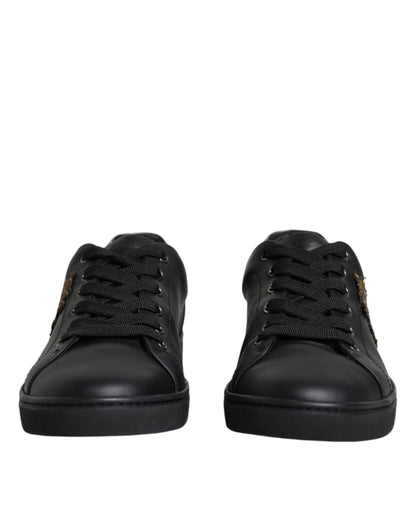 Dolce & Gabbana Black Leather Heart Embellished Sneakers Shoes