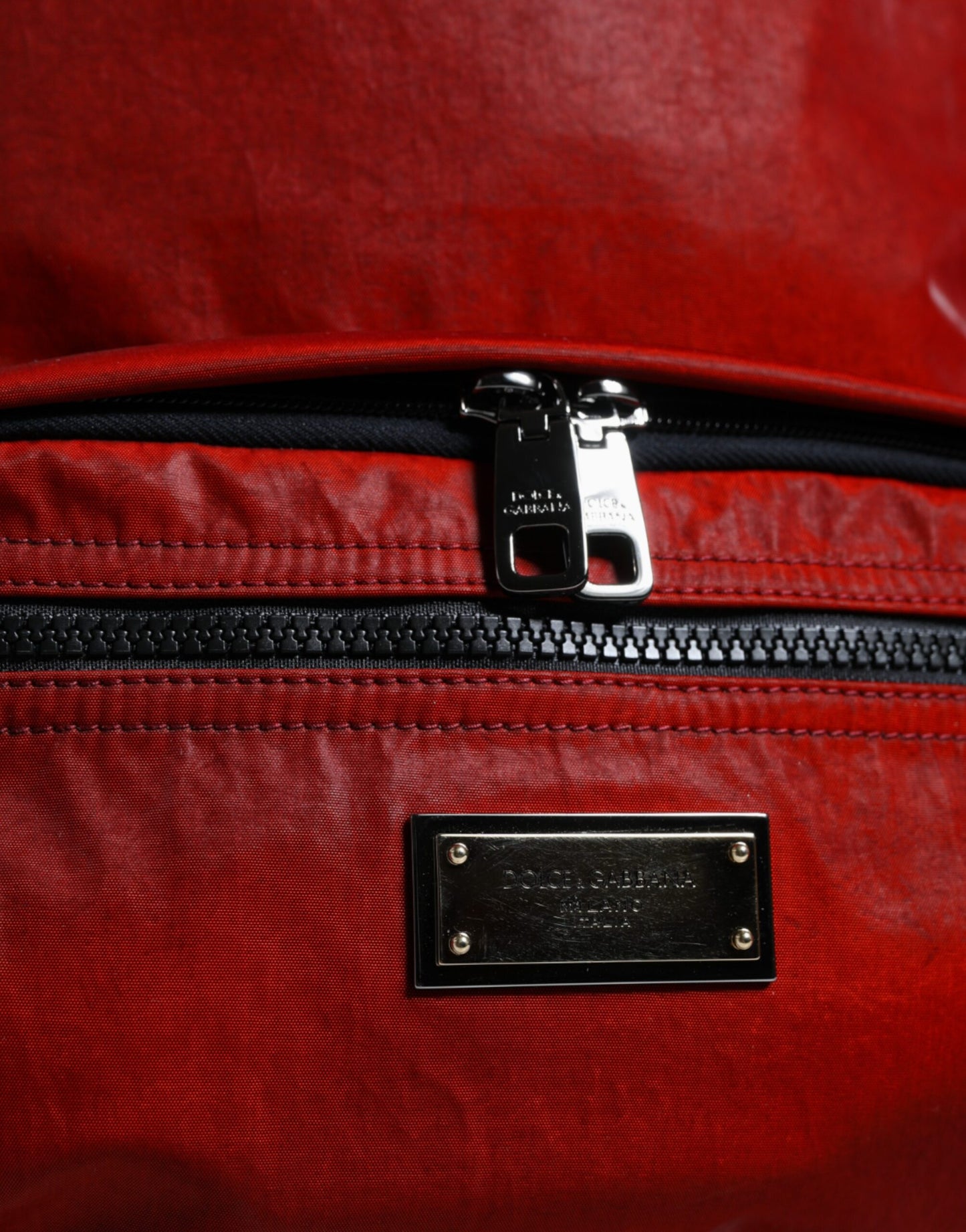 Dolce & Gabbana Red Patent Leather Logo Plaque Backpack Bag