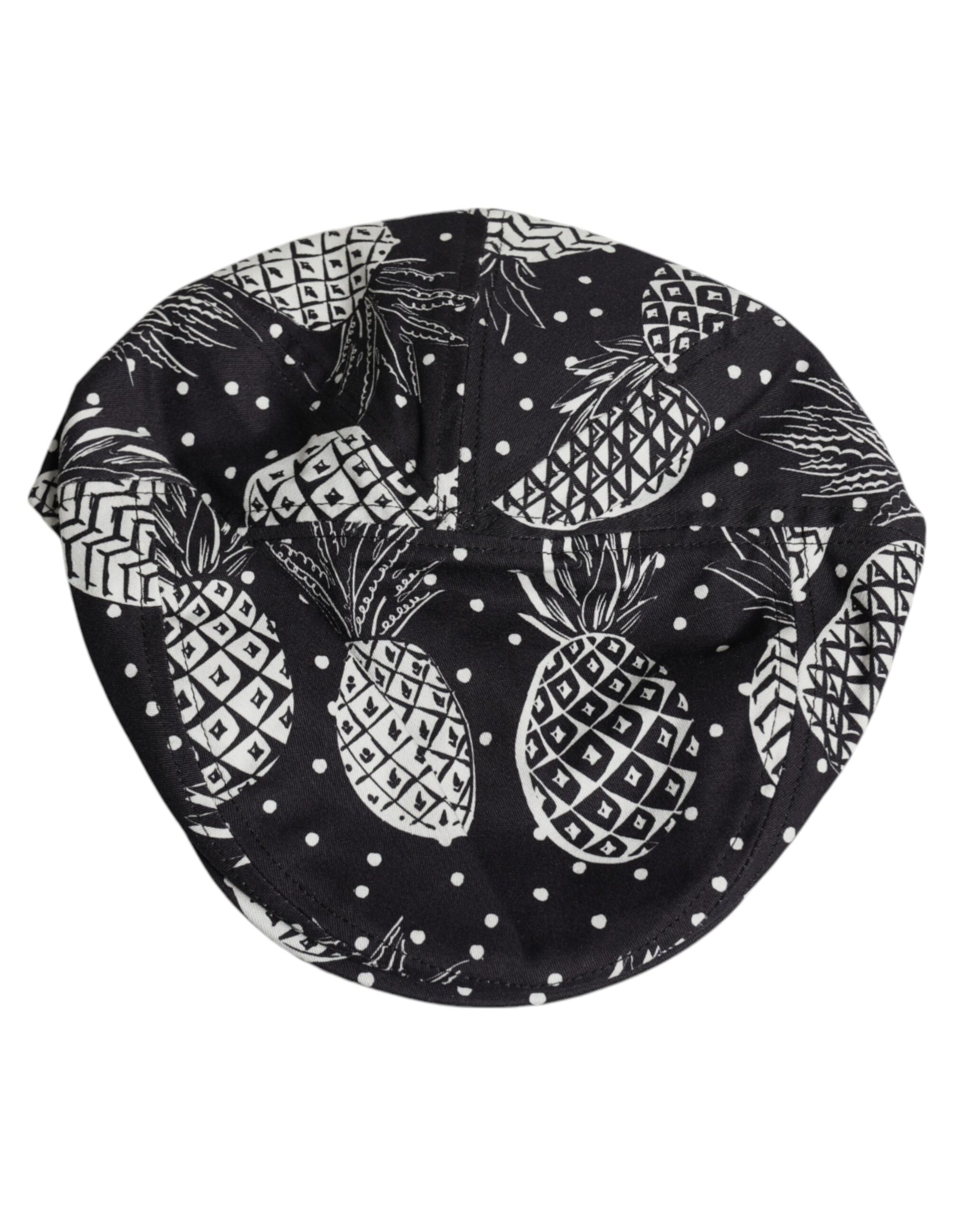 Dolce & Gabbana Black White Pineapple Print Newsboy Cap Hat