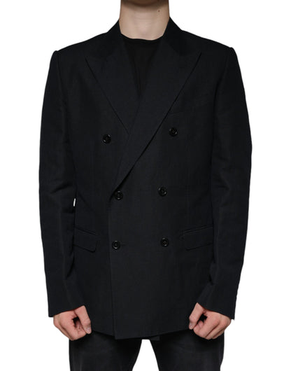 Dolce & Gabbana Black Linen Double Breasted Dress Blazer