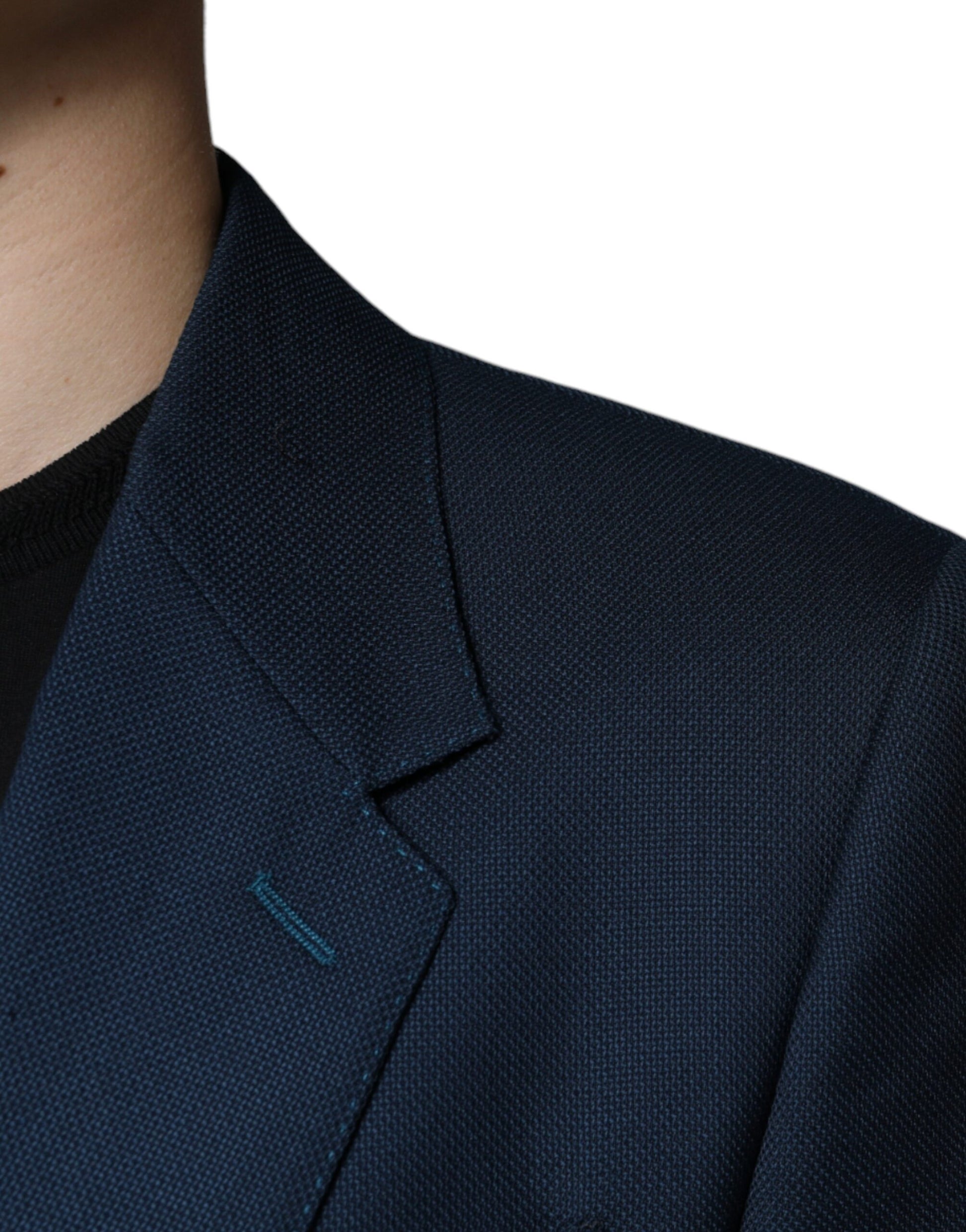 Dolce & Gabbana Blue Wool Logo Single Breasted Coat Blazer