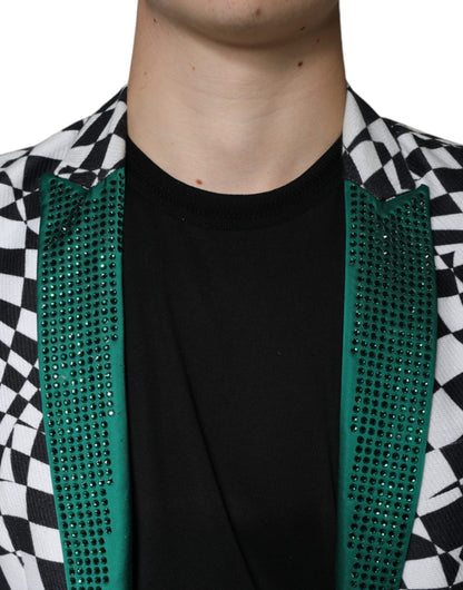 John Richmond Black White Checkered Crystal Single Breasted Blazer