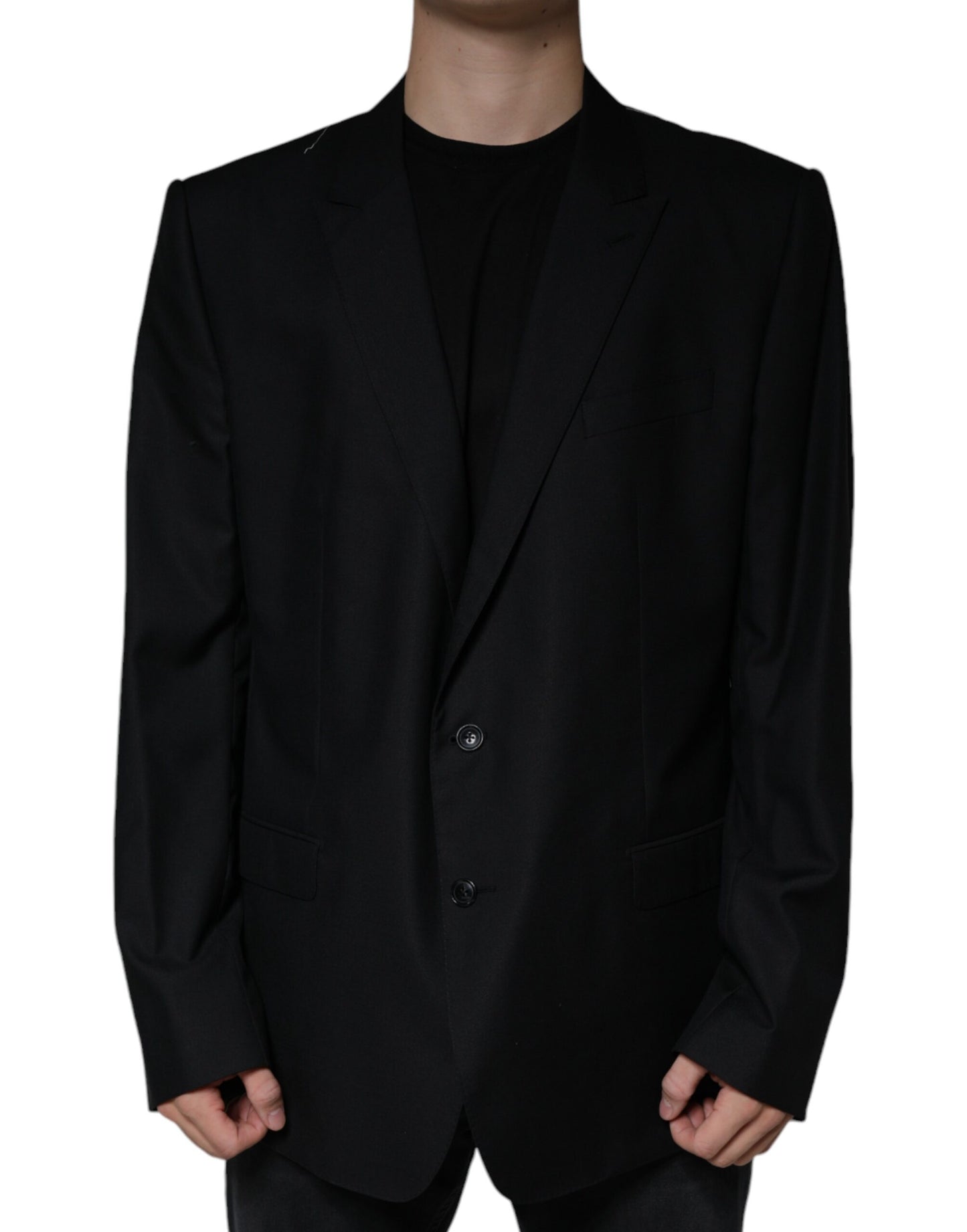 Dolce & Gabbana Black Wool Single Breasted Men Coat Blazer