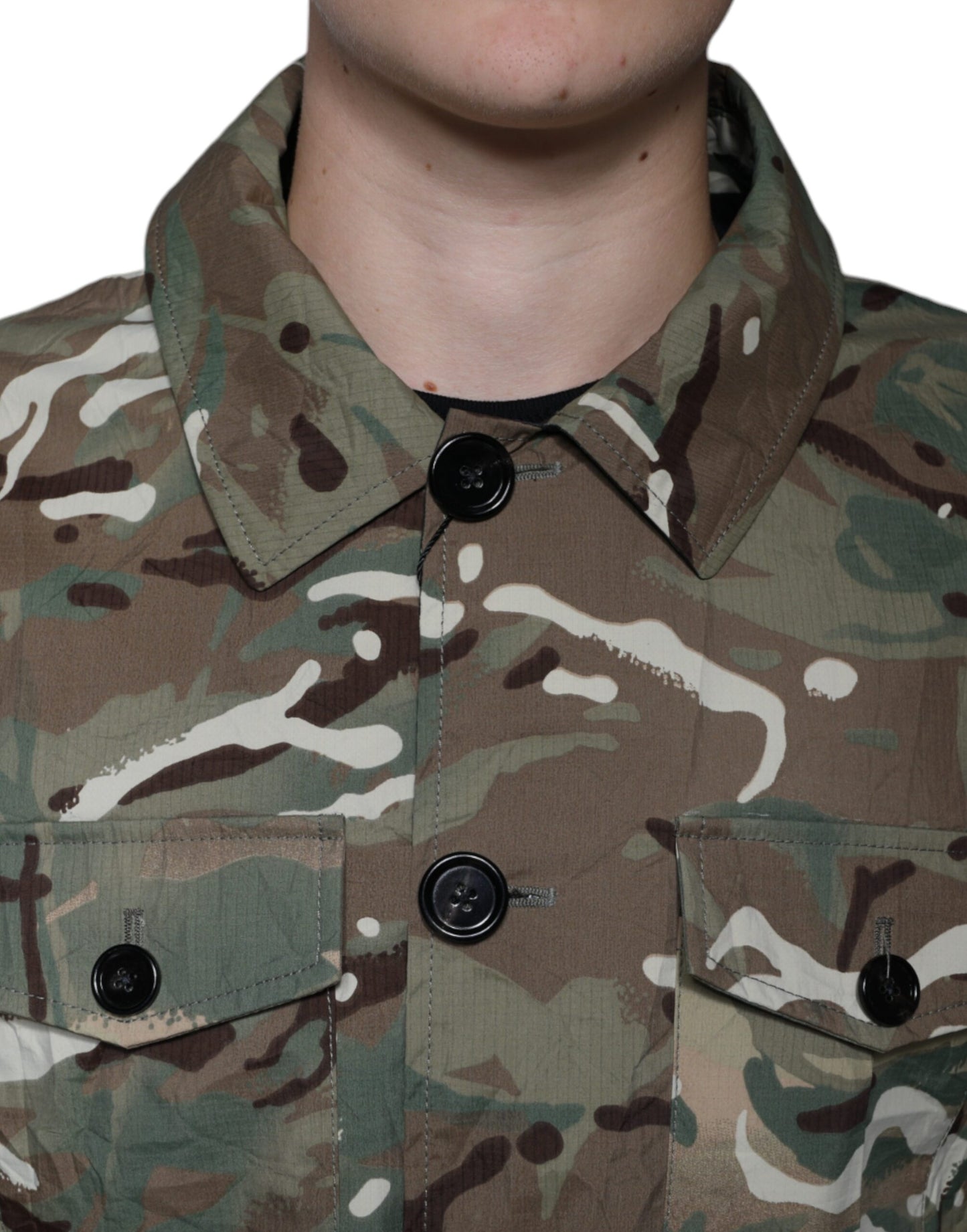 Dolce & Gabbana Multicolor Camouflage Collared Coat Jacket