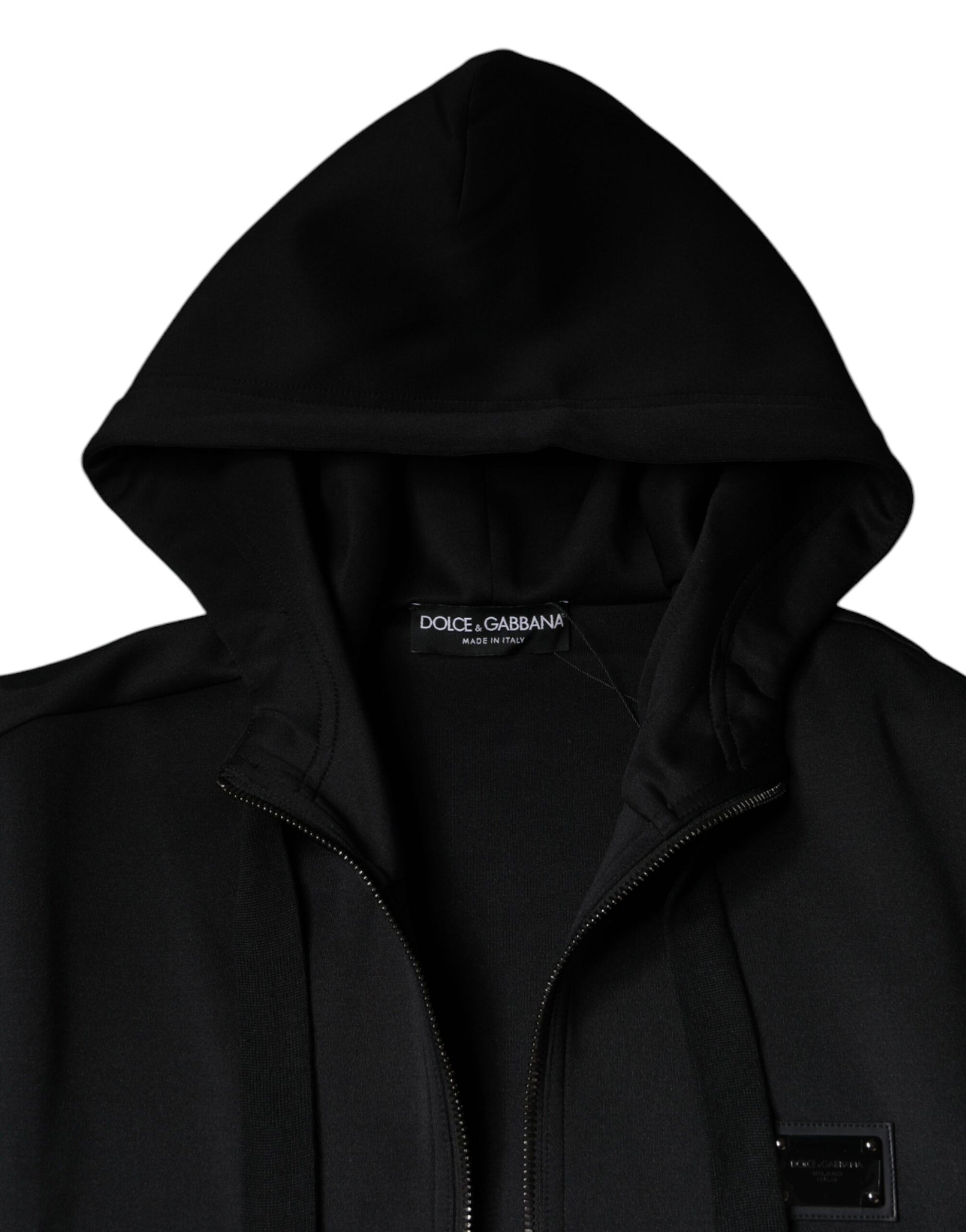 Dolce & Gabbana Black Hooded Logo Plaque Bomber Jacket