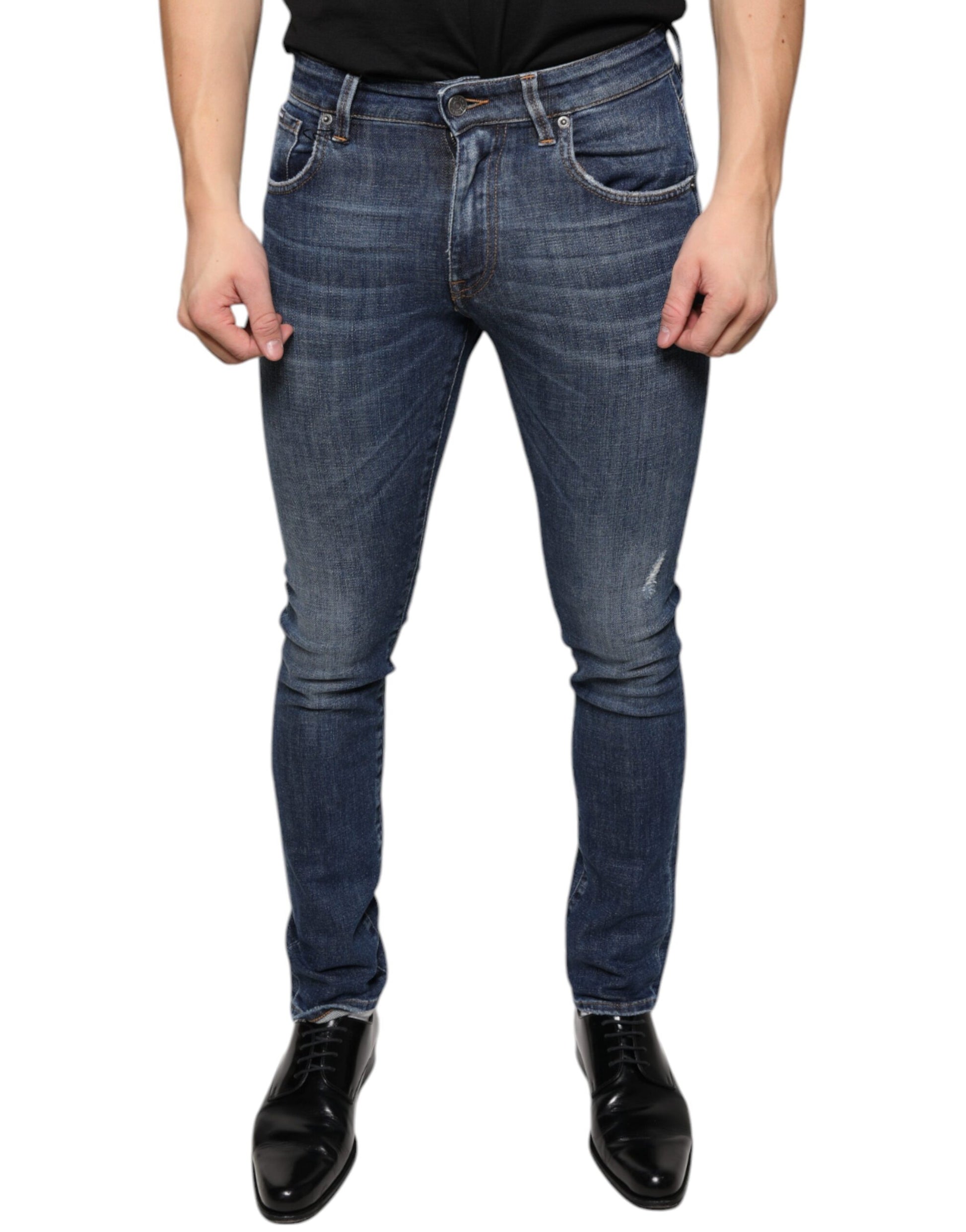 Dolce & Gabbana Dark Blue Washed Cotton Skinny Denim Jeans