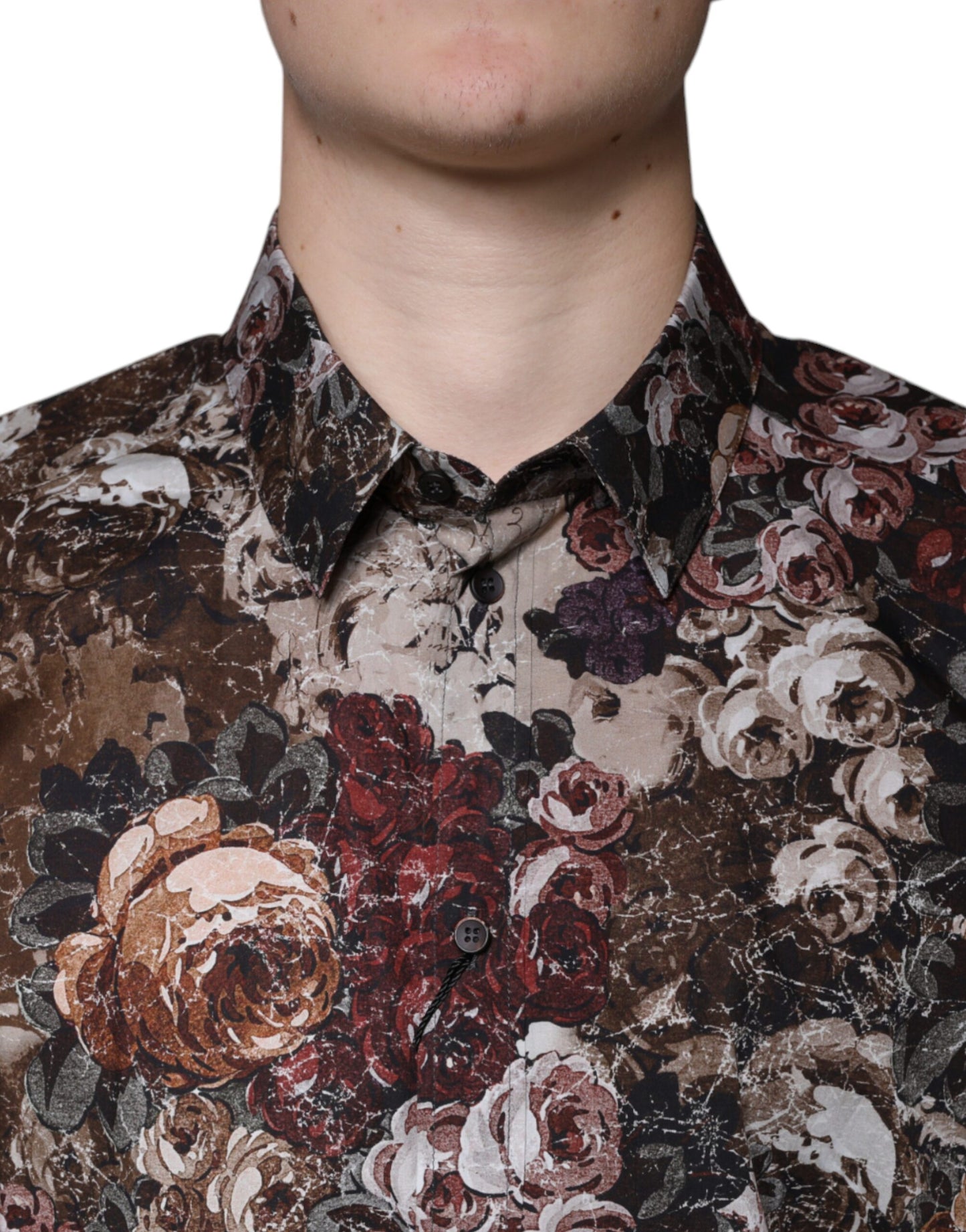 Dolce & Gabbana Multicolor Floral Cotton Men Dress GOLD Shirt