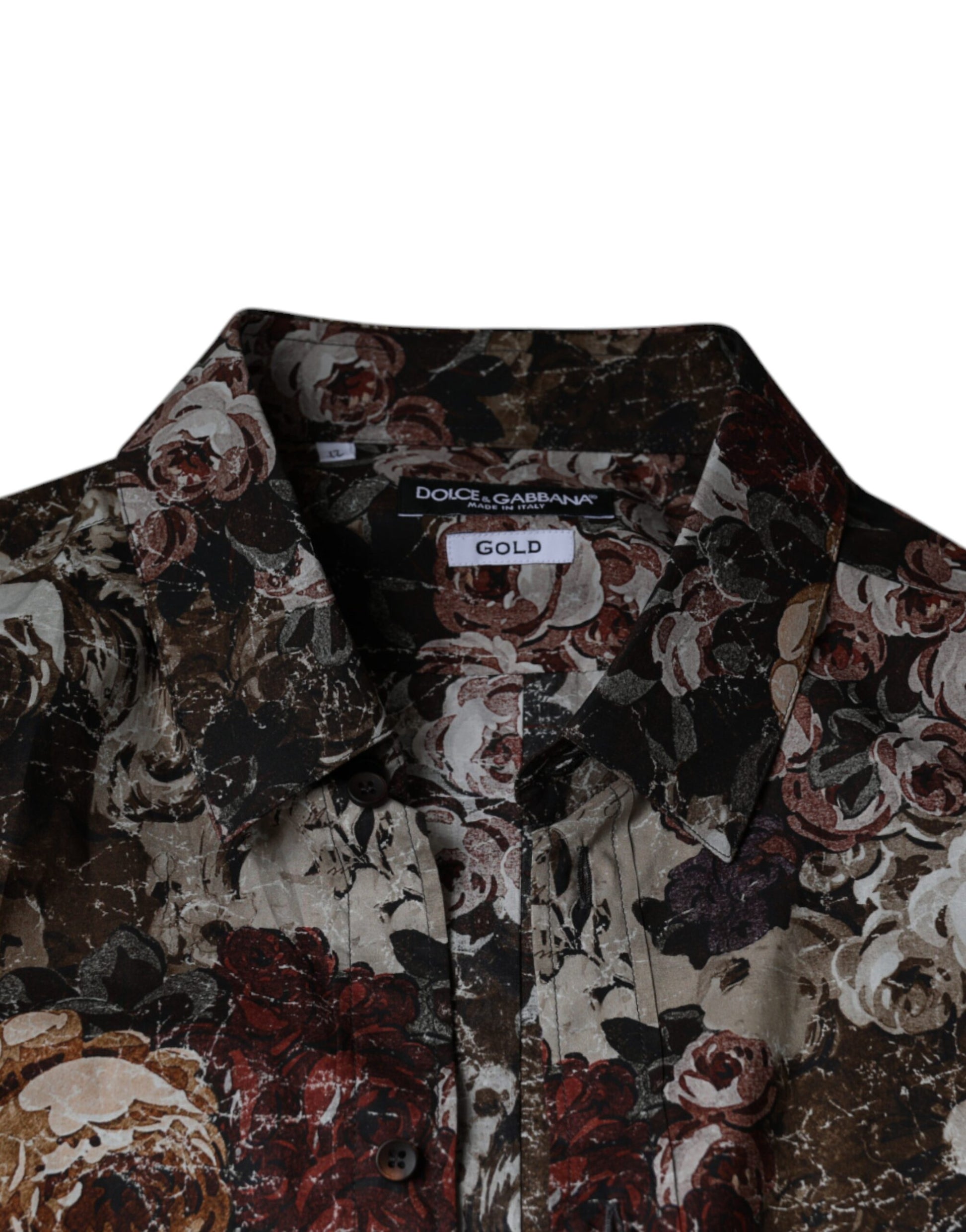 Dolce & Gabbana Multicolor Floral Cotton Men Dress GOLD Shirt