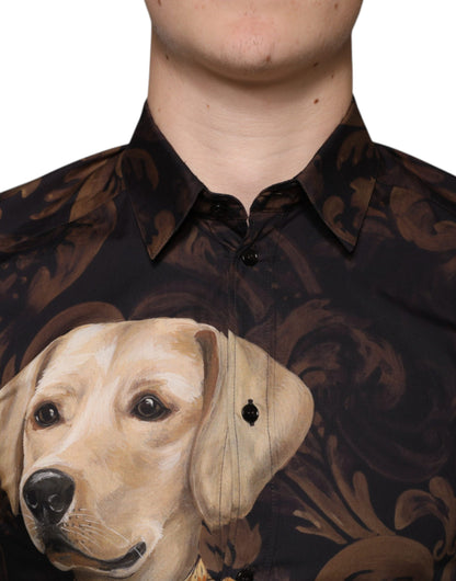 Dolce & Gabbana Multicolor Dog Cotton Men Dress GOLD Shirt