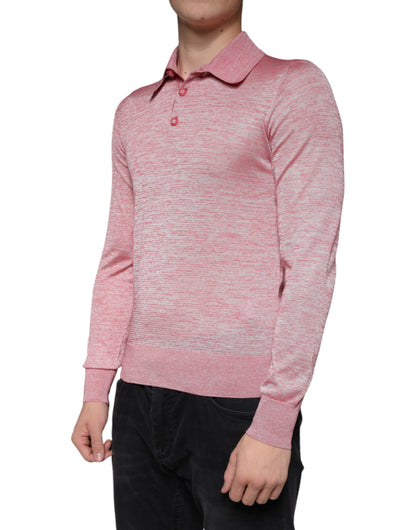 Dolce & Gabbana Pink Polyester Long Sleeve Men Polo T-shirt