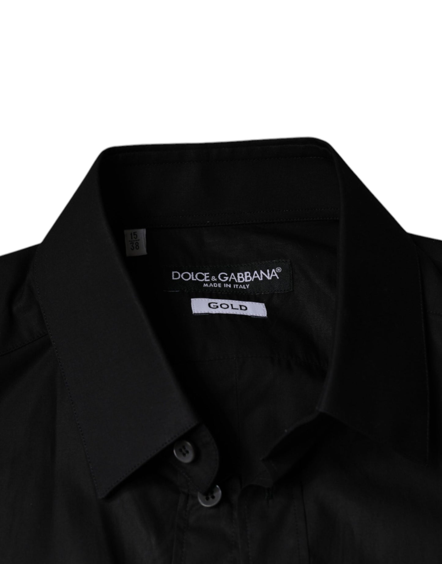 Dolce & Gabbana Black Cotton Stretch Dress GOLD Formal Shirt