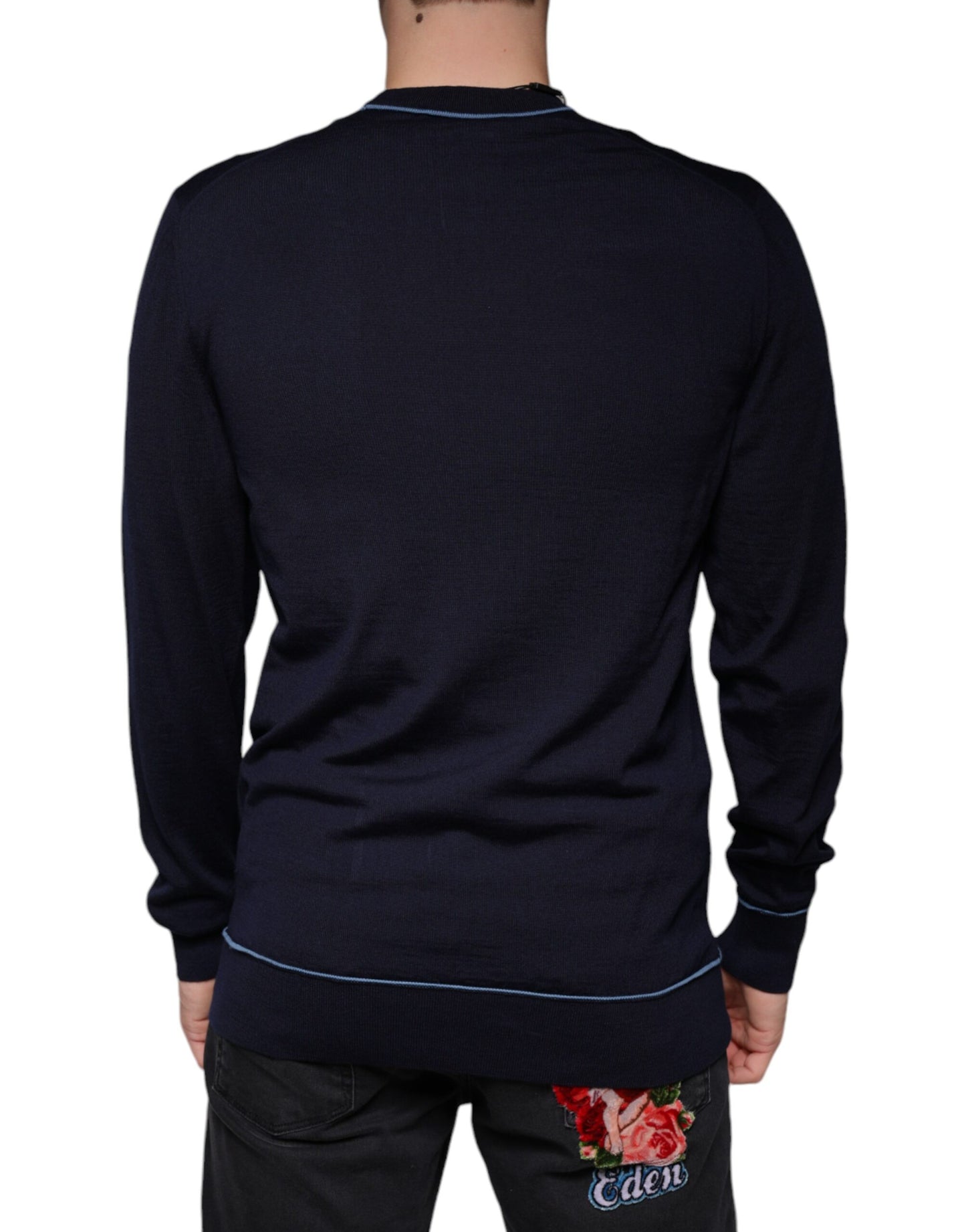 Dolce & Gabbana Dark Blue Wool Crew Neck Men Pullover Sweater