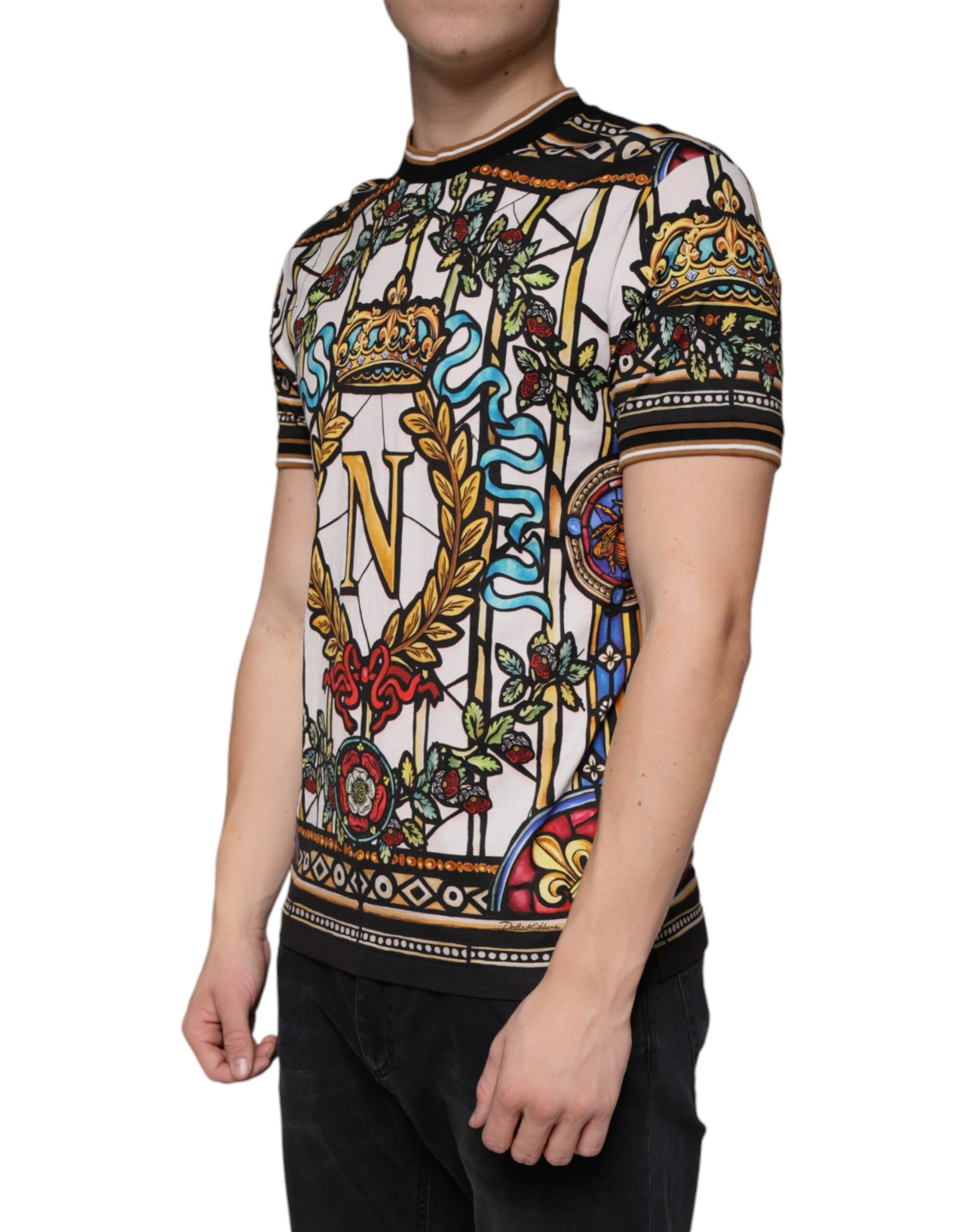 Dolce & Gabbana Multicolor Napoleon Print Cotton T-shirt