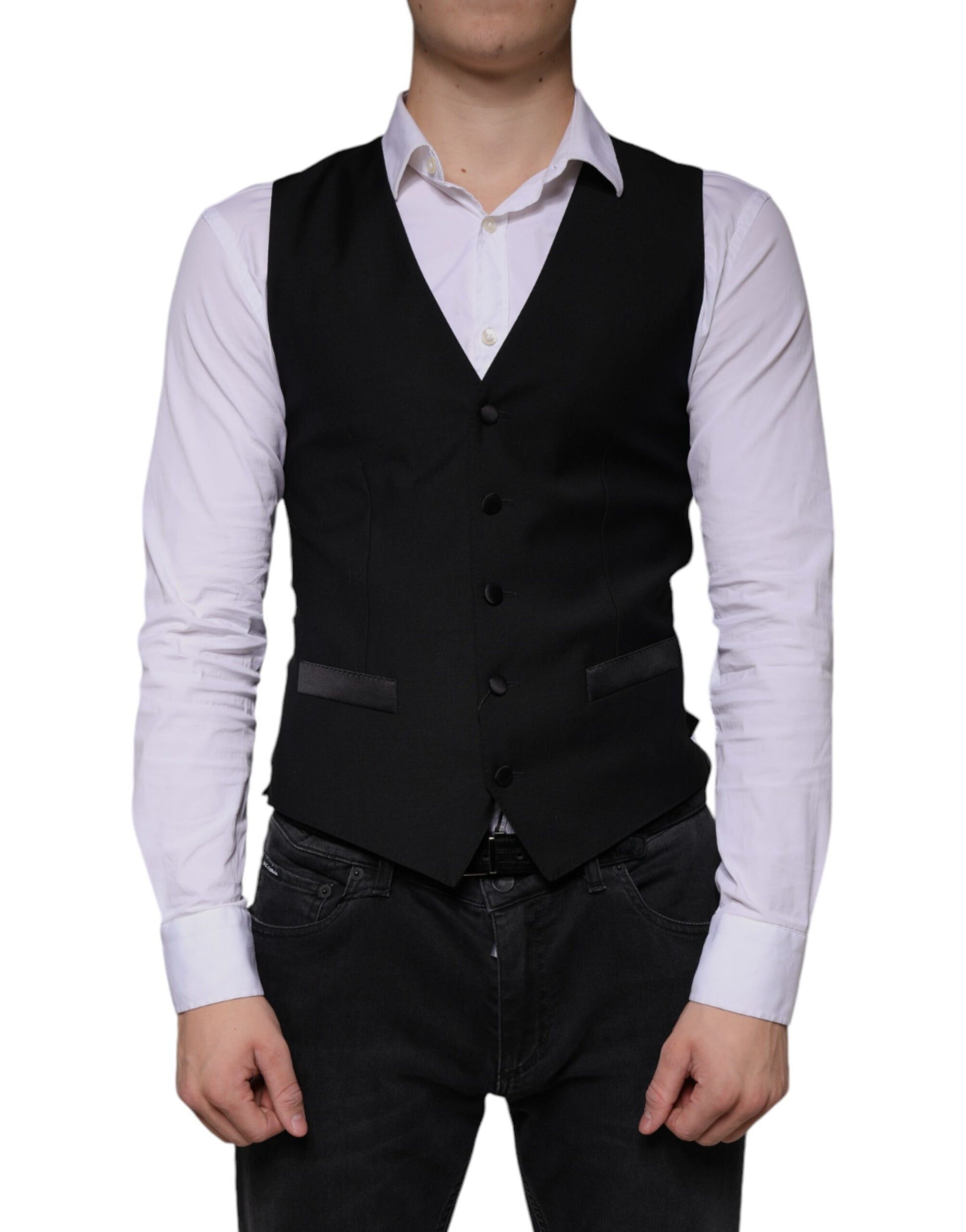 Dolce & Gabbana Black Wool Waistcoat Dress Formal Vest