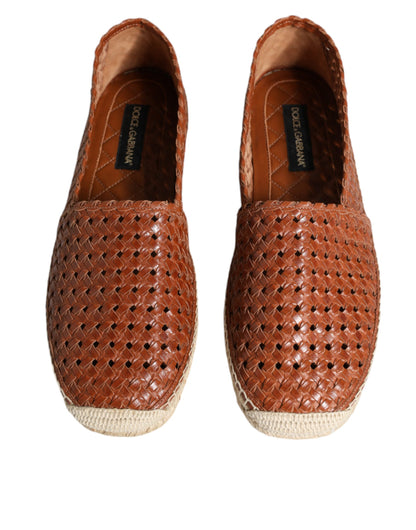 Dolce & Gabbana Maroon Woven Leather Men Espadrille Shoes