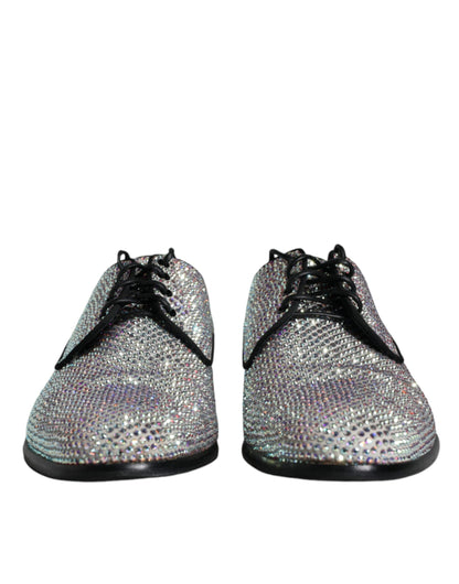 Dolce & Gabbana Silver Leather Rhinestones Derby Dress Shoes