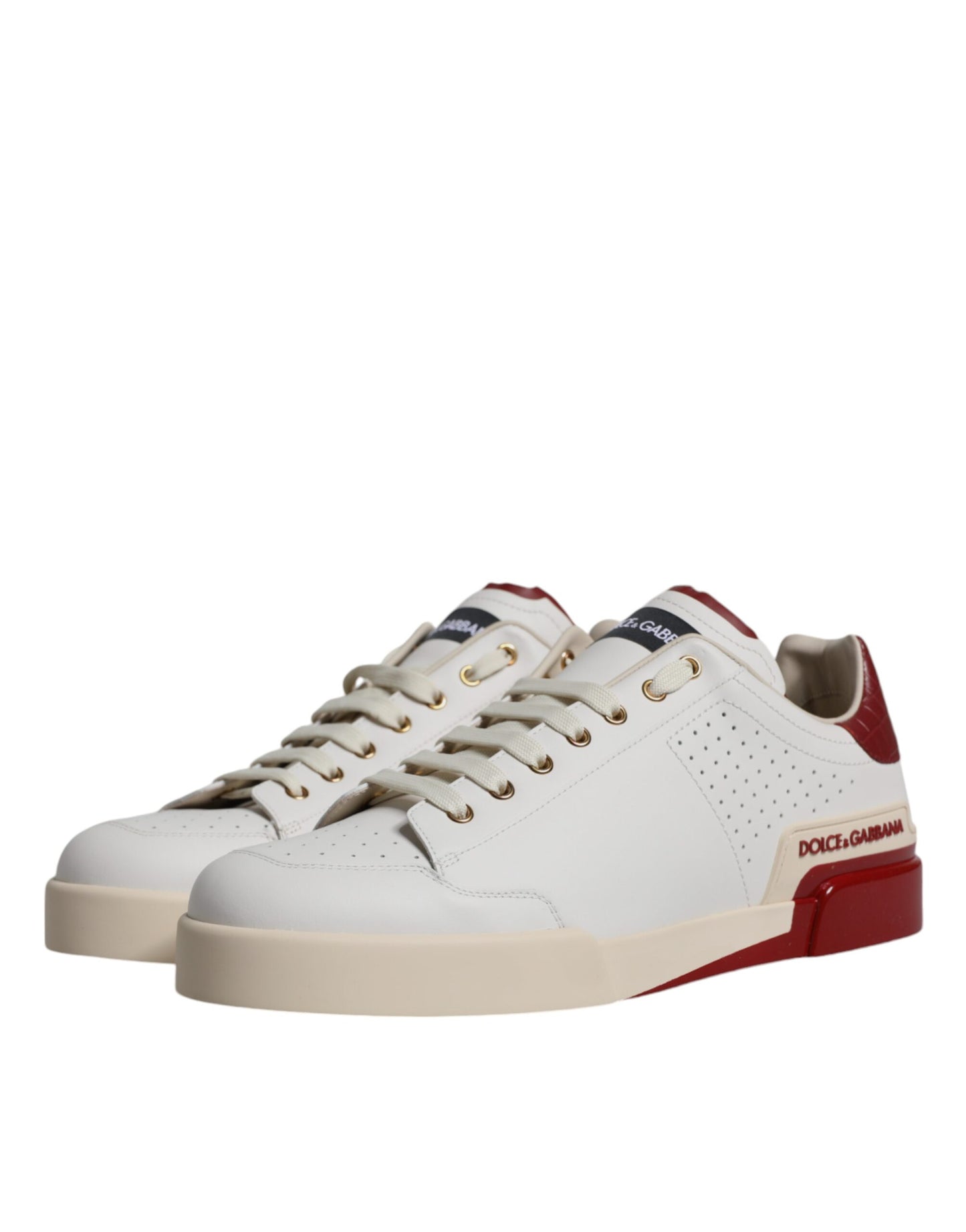 Dolce & Gabbana White Red Perforated Low Top Sneakers Shoes