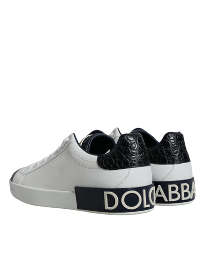 Dolce & Gabbana White Leather Logo Portofino Sneaker Shoes