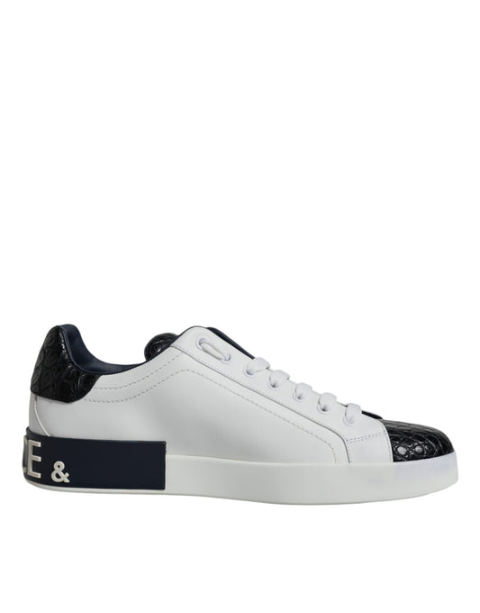 Dolce & Gabbana White Leather Logo Portofino Sneaker Shoes