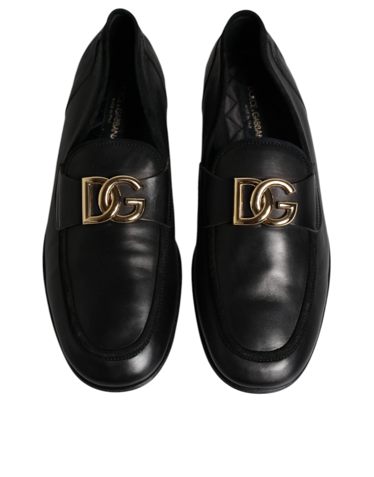 Dolce & Gabbana Black Leather Logo Slip On Loafers Shoes