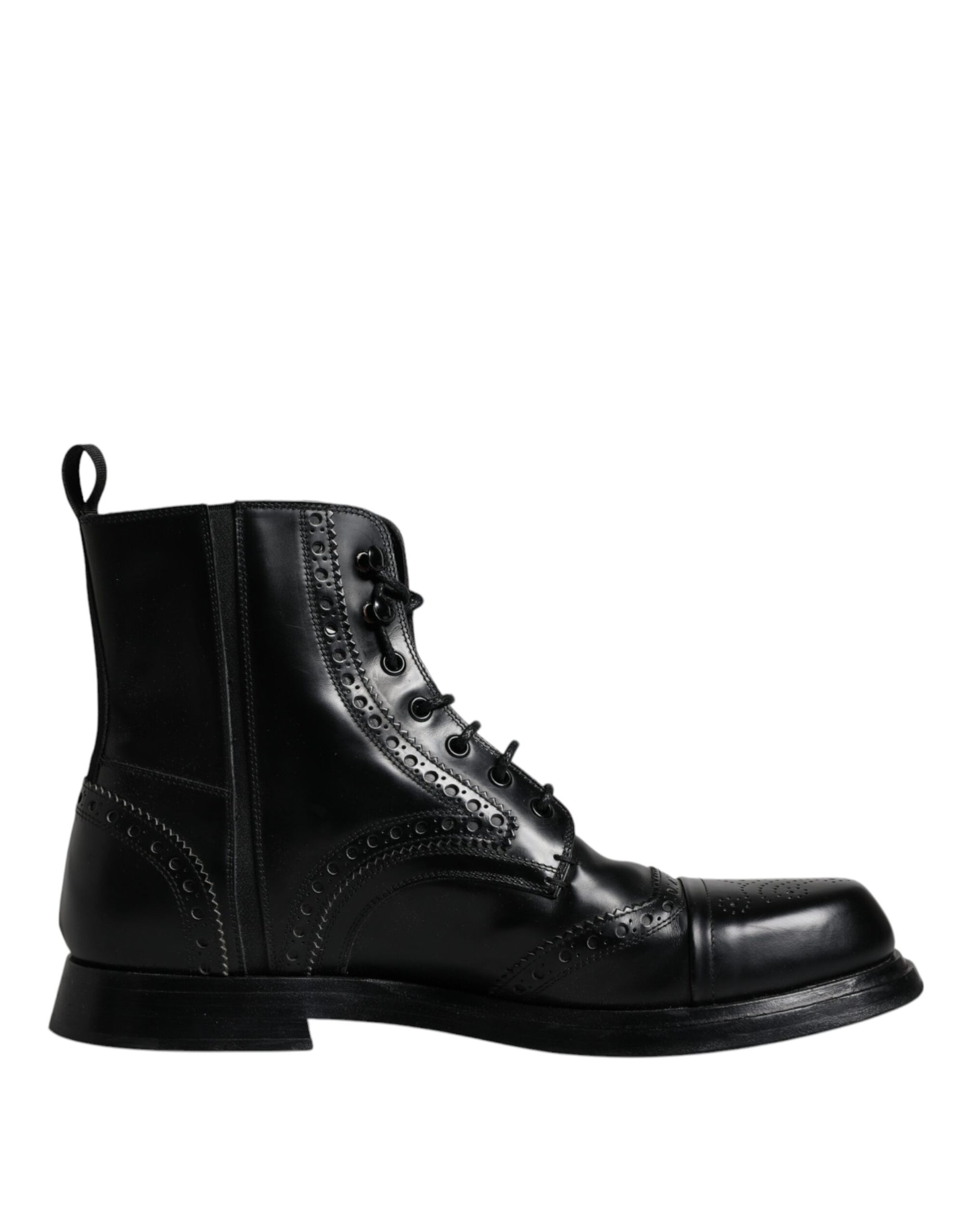 Dolce & Gabbana Black Leather Lace Up Mid Calf Boots Shoes