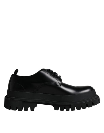 Dolce & Gabbana Black Leather Lace Up Trekking Dress Shoes