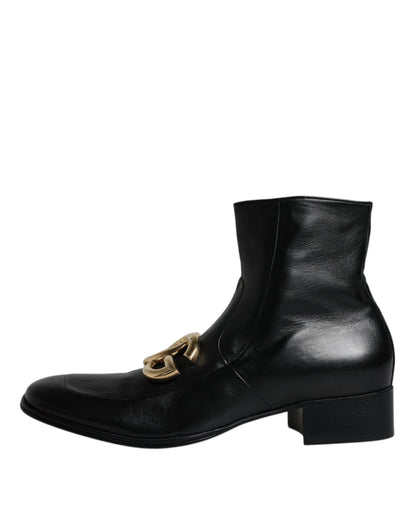 Dolce & Gabbana Black Nappa Leather Logo Ankle Boots Shoes