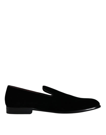 Dolce & Gabbana Black Suede Leather Slippers Loafers Shoes