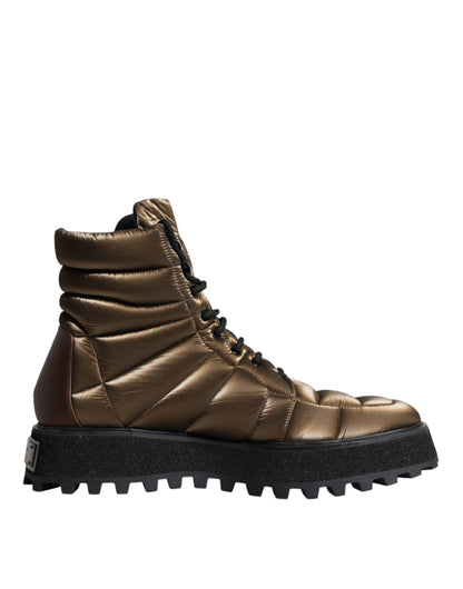 Dolce & Gabbana Bronze Padded Mid Calf Lace Up Boots Shoes