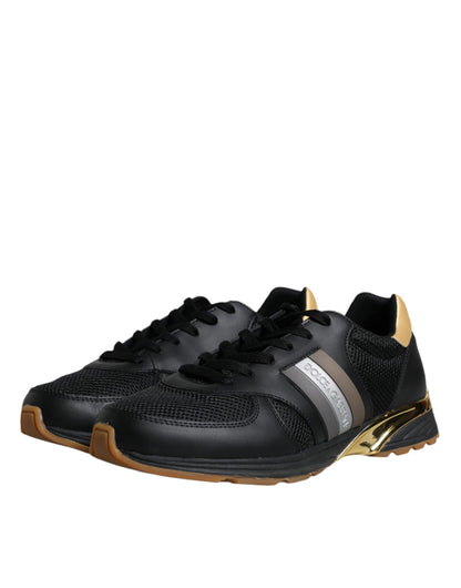 Dolce & Gabbana Black Logo Leather Casual Men Sneakers Shoes