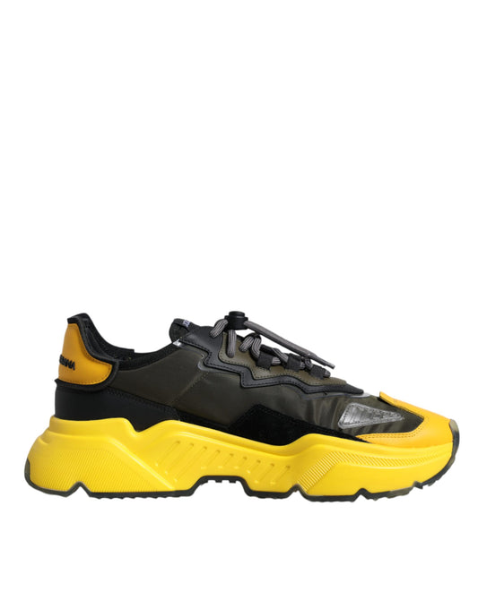 Dolce & Gabbana Black Yellow Leather Daymaster Sneakers Shoes