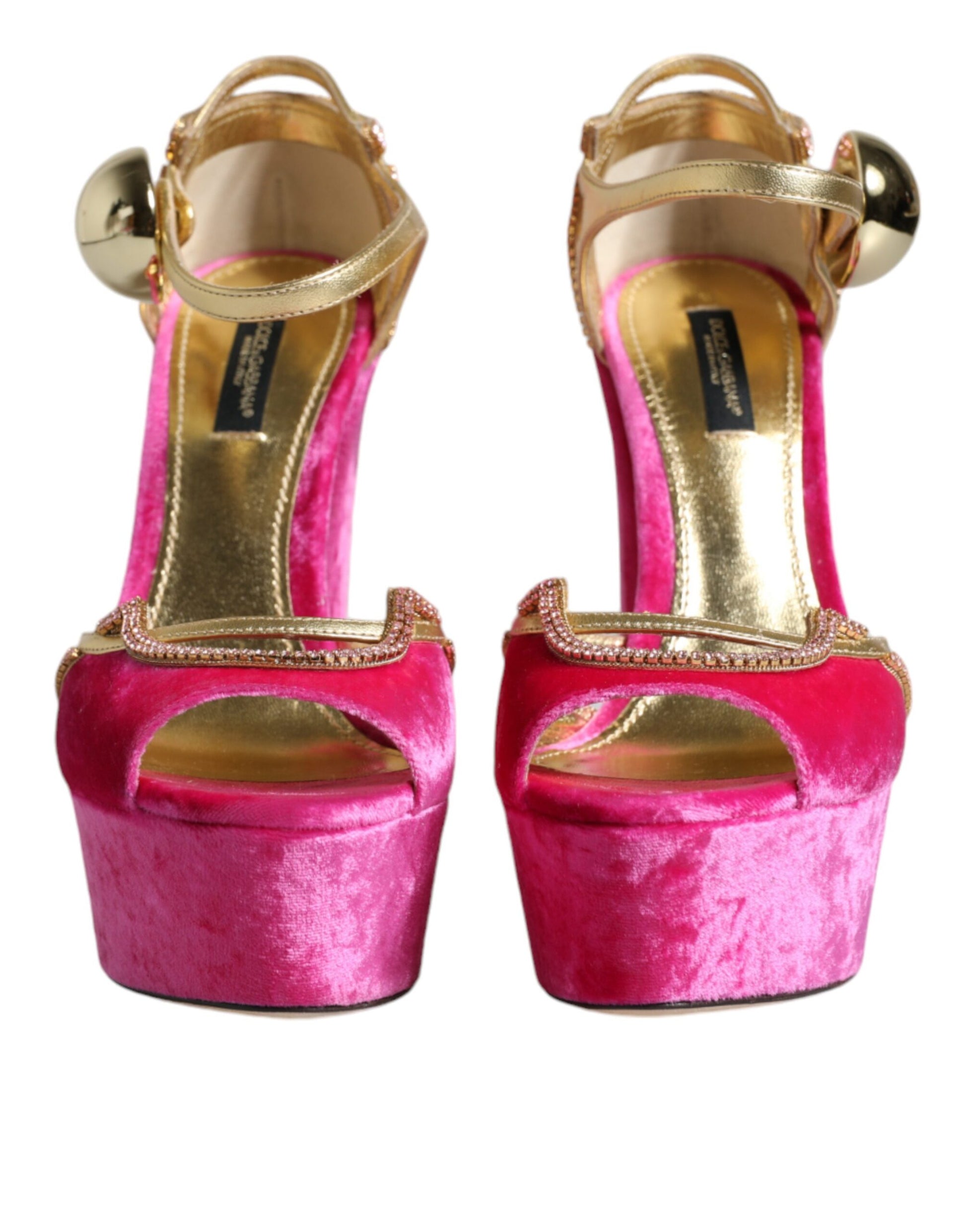 Dolce & Gabbana Pink Velvet Platform Ankle Strap Heel Sandals Shoes