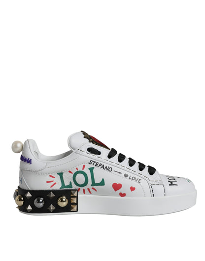 Dolce & Gabbana White Heart Studded Low Top Sneakers Shoes