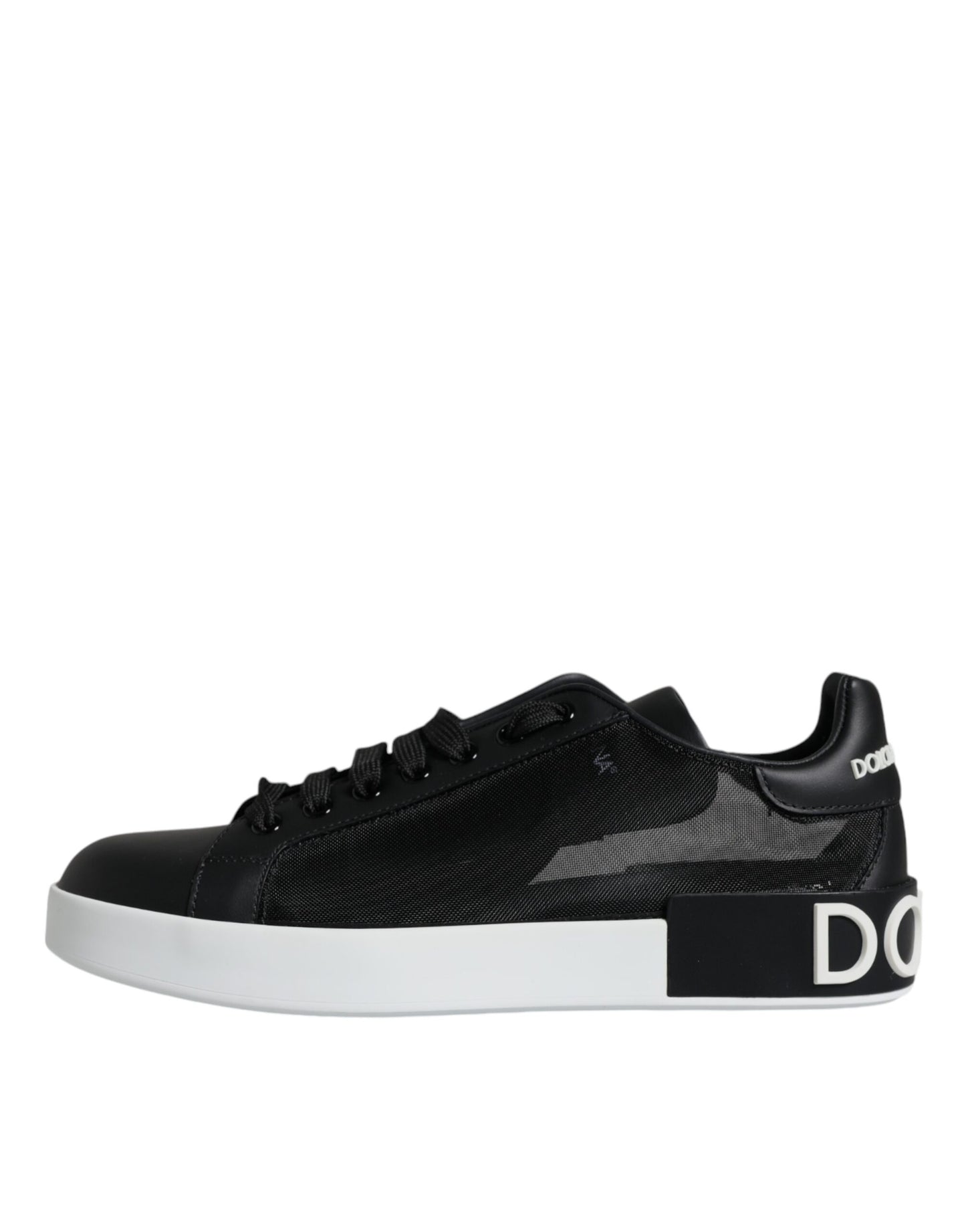 Dolce & Gabbana Black Calf Leather Portofino Sneakers Shoes