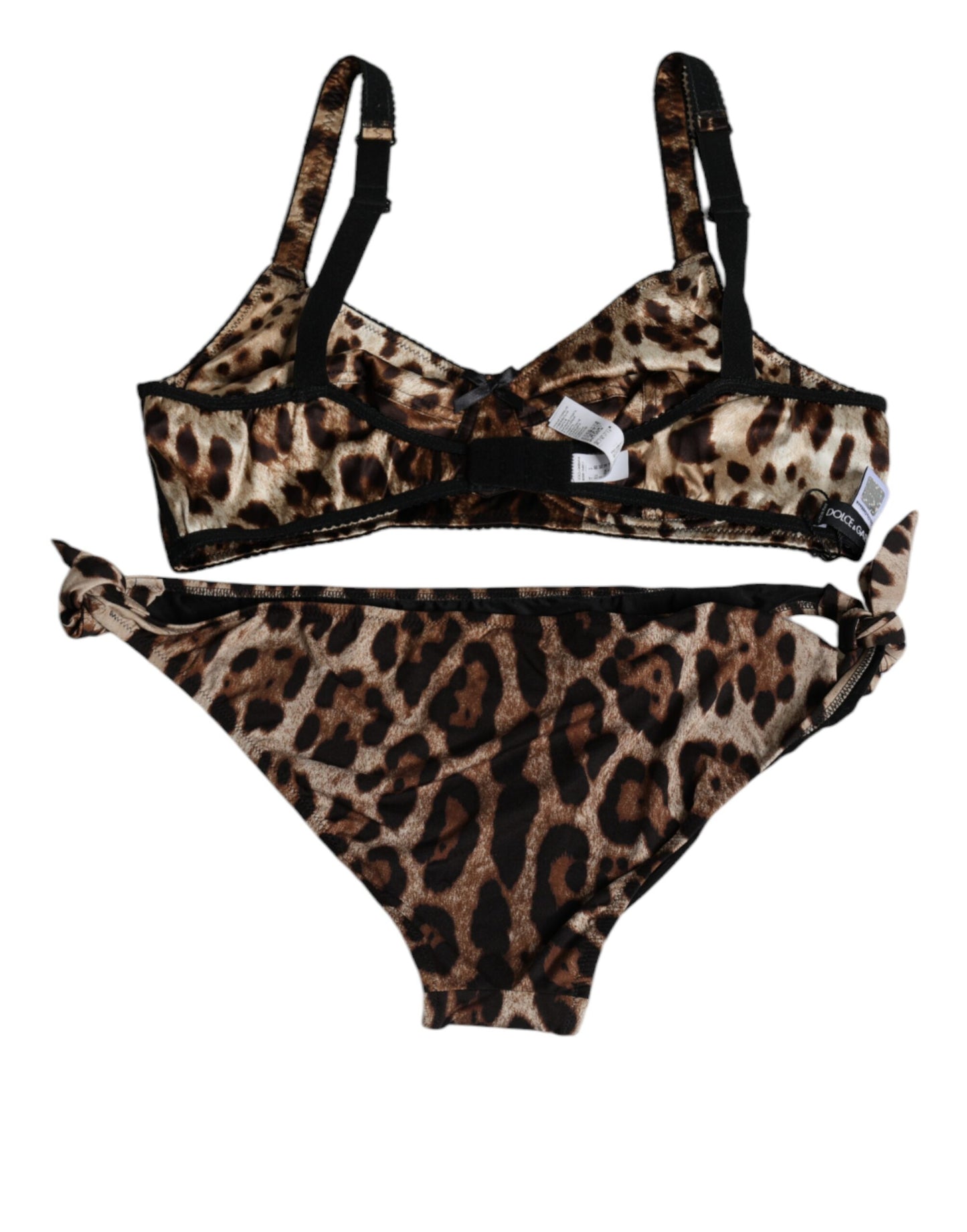 Dolce & Gabbana Brown Silk Stretch Leopard Bra Panty Underwear