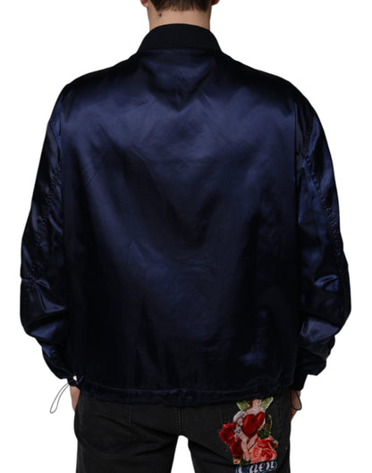 Dolce & Gabbana Blue Crown Heart Full Zip Men Bomber Jacket