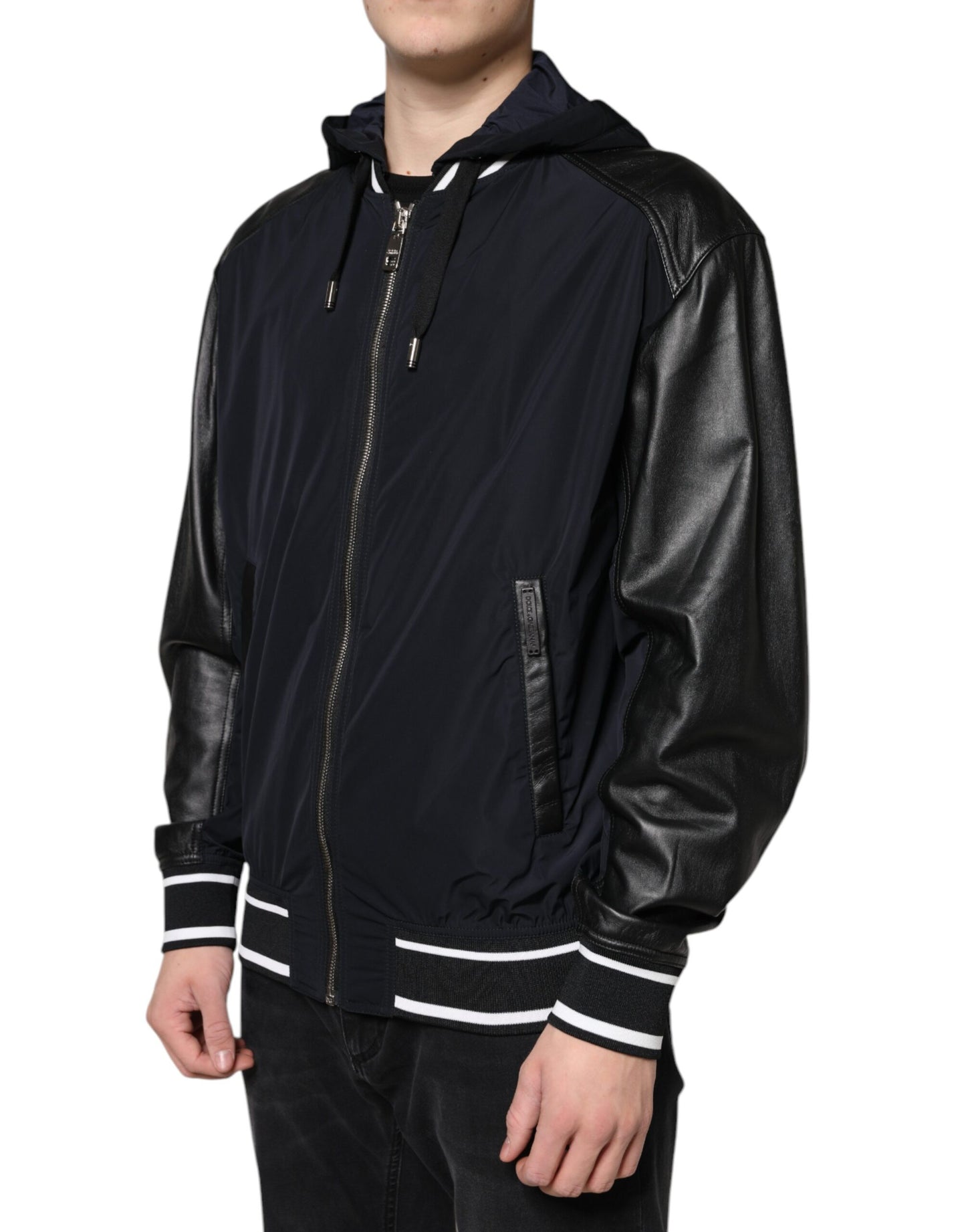 Dolce & Gabbana Black Hooded Full Zip Men Bomber Jacket