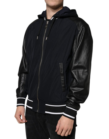 Dolce & Gabbana Black Hooded Full Zip Men Bomber Jacket