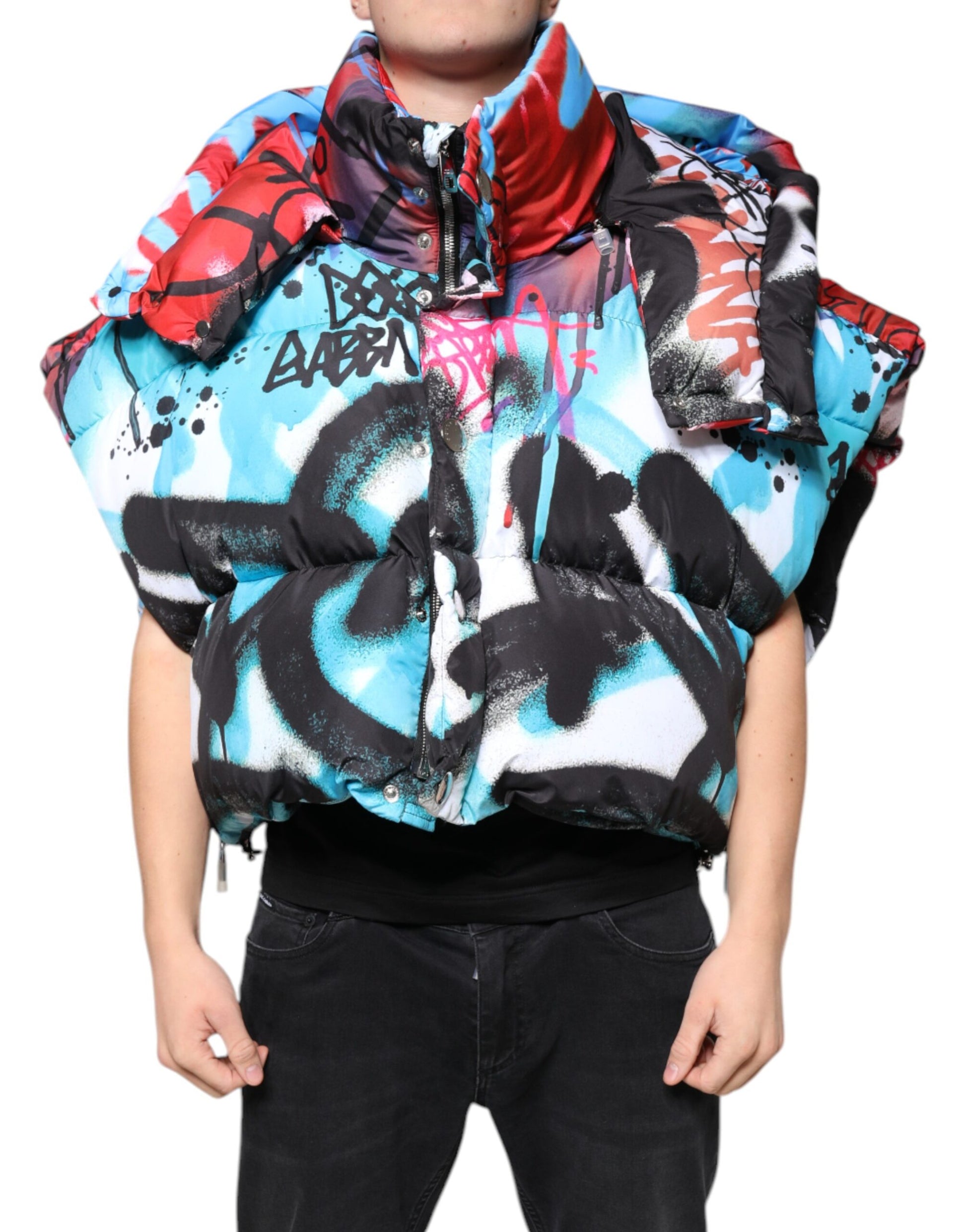 Dolce & Gabbana Multicolor Graffiti Hooded Windbreaker Jacket