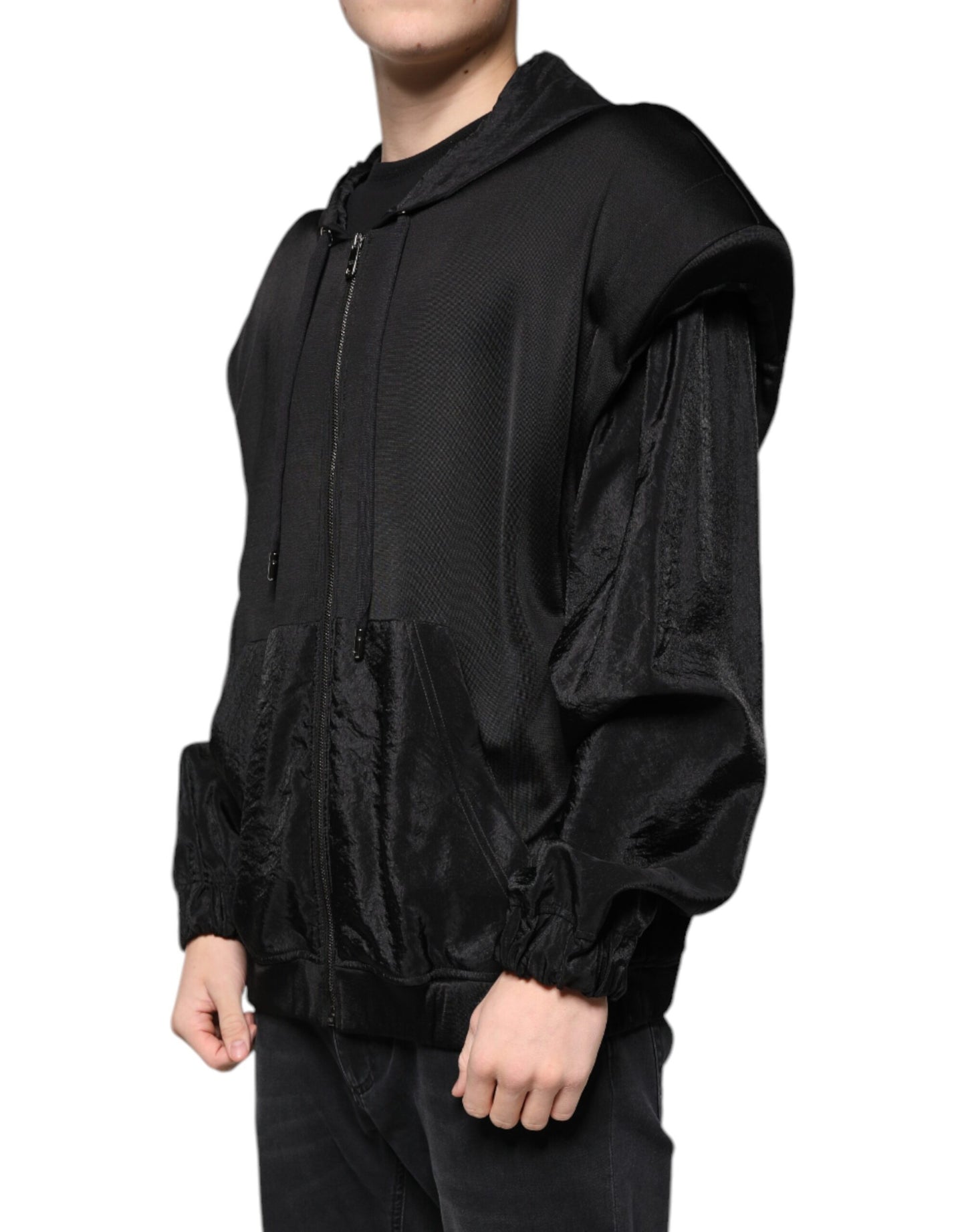 Dolce & Gabbana Black Viscose Full Zip Hooded Bomber Jacket