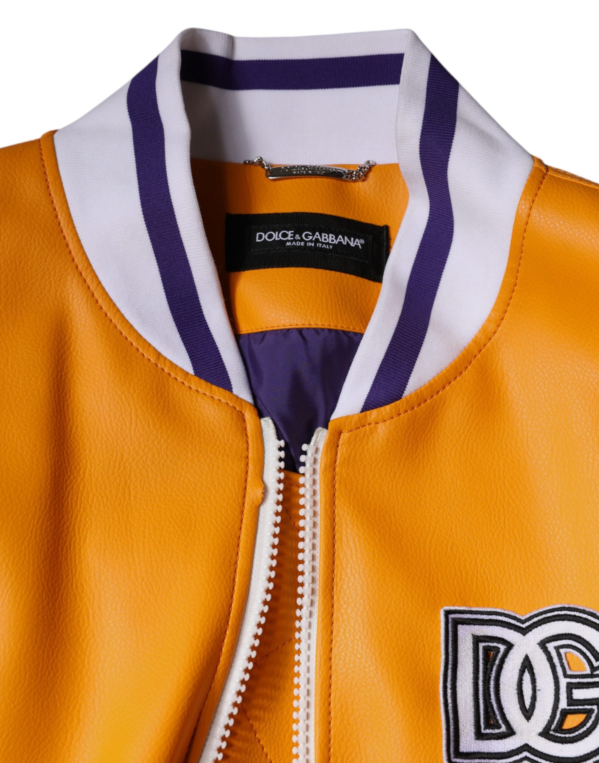 Dolce & Gabbana Orange White Full Zip Jersey Bomber Jacket