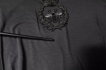 Dolce & Gabbana Gray Crown Bee Embroidery Pullover Sweater